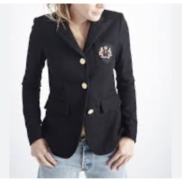 Smythe  Blazer Black Wool 3 Gold Button Womens 4 Embroidered Emblem Duchess $595 - Picture 1 of 13